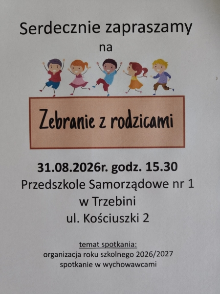Zapraszamy na zebranie z Rodzicami 
